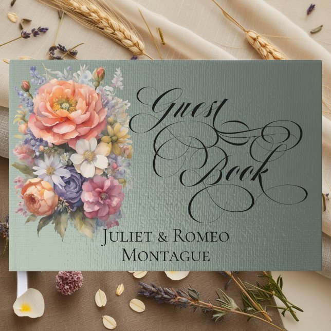 Wildflowers & Monogram - Sage Guest Book (Creator Uploaded)