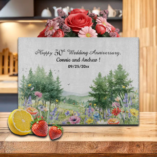 Wildflowers Mountains 50th Wedding Anniversary  Cutting Board