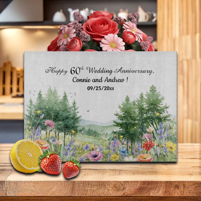 Wildflowers Mountains 60th Wedding Anniversary Cutting Board (Creator Uploaded)