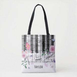 wildflowers music notes piano tote bag