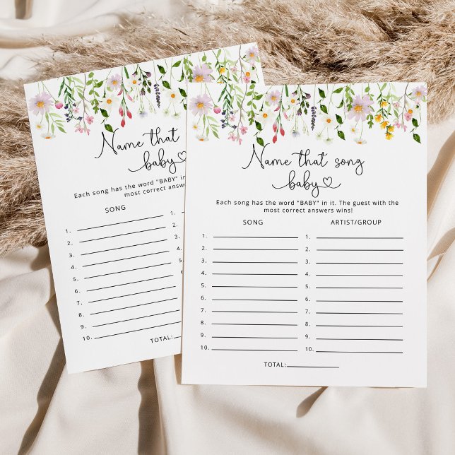 Wildflowers Name that song baby shower game (Creator Uploaded)