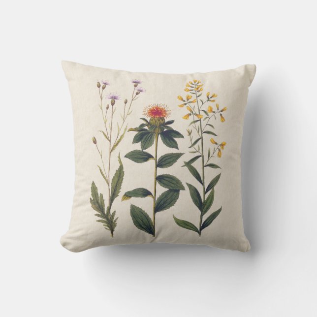 Wildflowers Nature Lover Antique Print Cushion (Front)