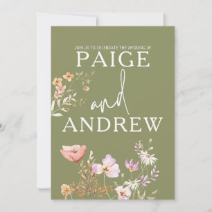 Wildflowers Olive Farmhouse Wedding Invitation
