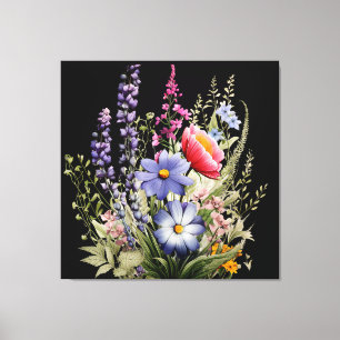 Wildflowers on Black Botanical Canvas Print