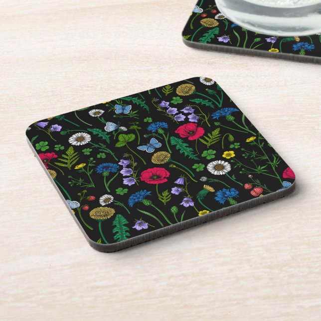 Wildflowers on black coaster (Left Side)
