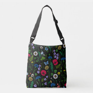 Wildflowers on black crossbody bag