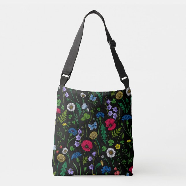 Wildflowers on black crossbody bag (Front)