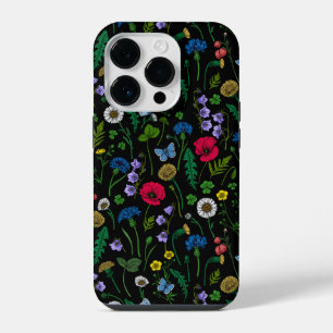 Wildflowers on black iPhone 14 pro case