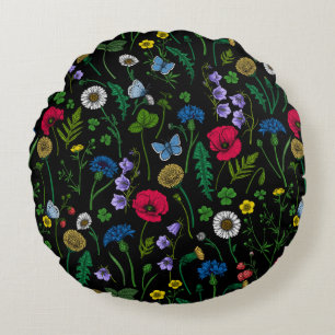 Wildflowers on black round cushion