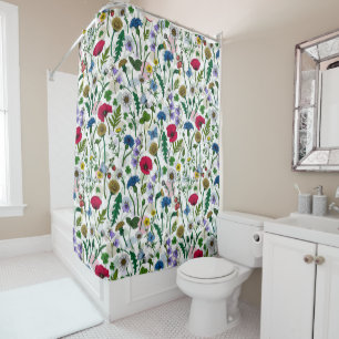 Wildflowers on black shower curtain
