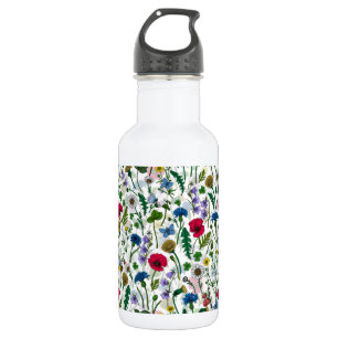 Wildflowers on black stainless steel water bottle