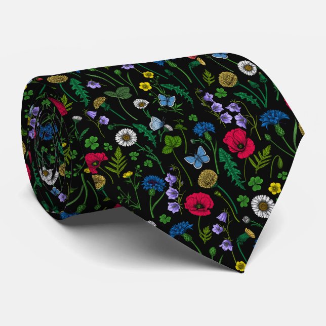 Wildflowers on black tie (Rolled)