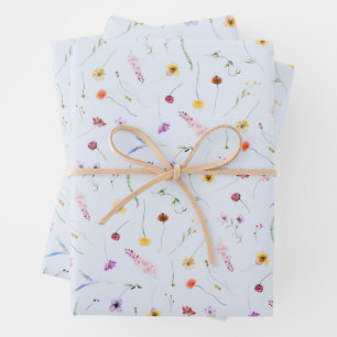 Wildflowers on Blue Wrapping Paper Sheet