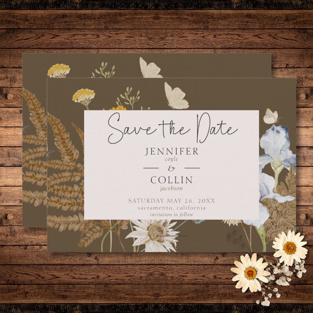 Wildflowers on Brown Wedding Save The Date (Wildflowers on Brown Wedding Save The Date)
