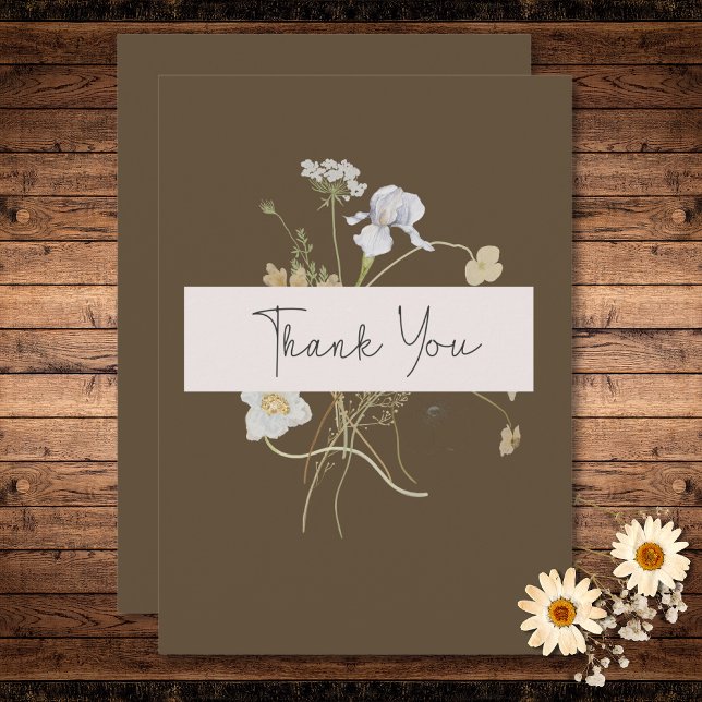 Wildflowers on Brown Wedding Thank You Card (Wildflowers on Brown Wedding Thank You Card)