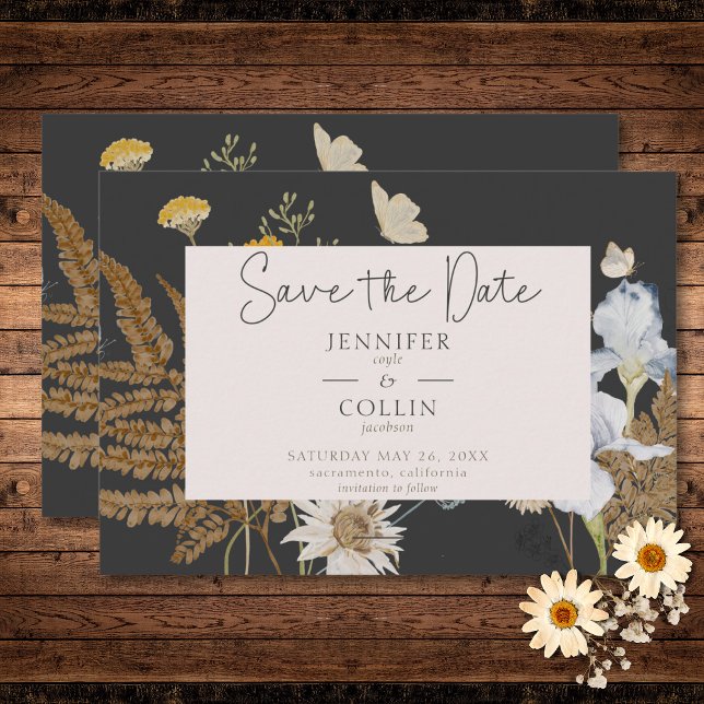Wildflowers on Charcoal Wedding Save The Date (Wildflowers on Charcoal Wedding Save The Date)
