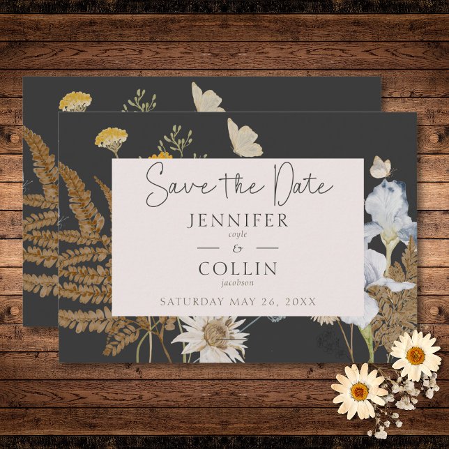 Wildflowers on Charcoal Wedding Save The Date (Wildflowers on Charcoal Wedding Save The Date)