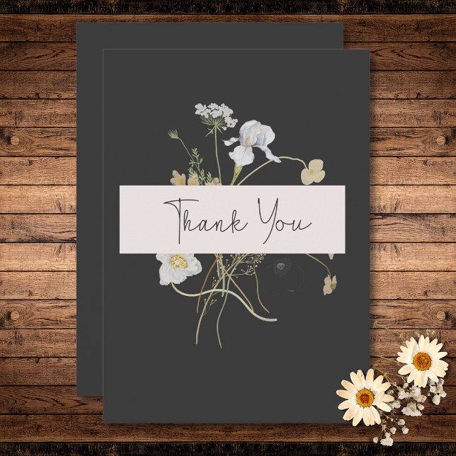 Wildflowers on Charcoal Wedding  Thank You Card (Wildflowers on Charcoal Wedding Thank You Card)
