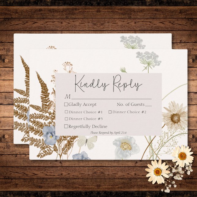Wildflowers on Cream Wedding Three Dinner RSVP Card (Wildflowers on Cream Wedding Three Dinner RSVP Card)