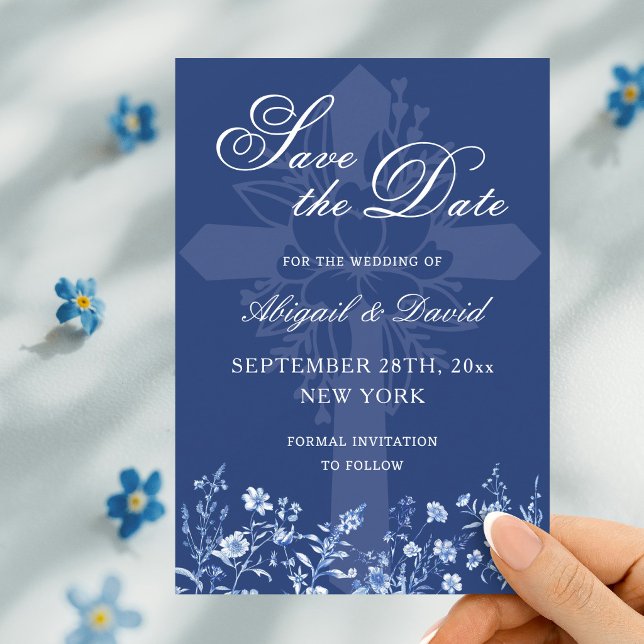 Wildflowers on French Blue Wedding Save The Date (Creator Uploaded)