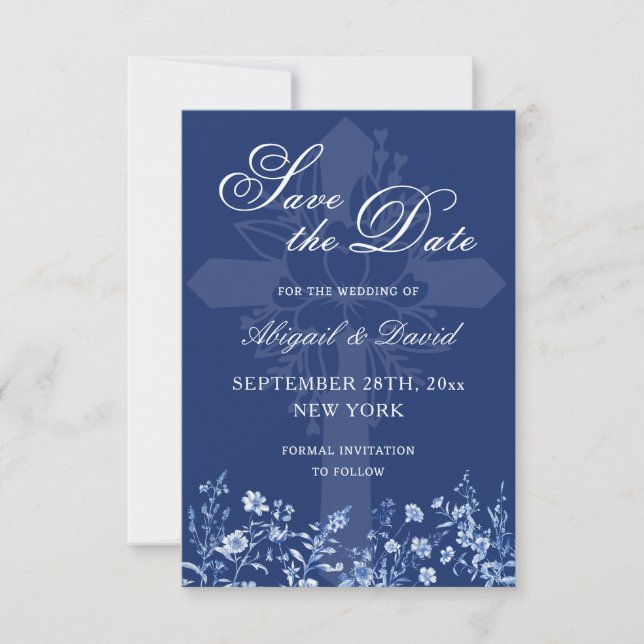 Wildflowers on French Blue Wedding Save The Date (Front)