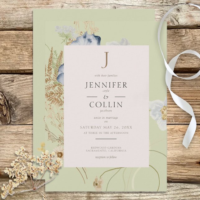 Wildflowers on Light Sage Wedding Invitation (Creator Uploaded)