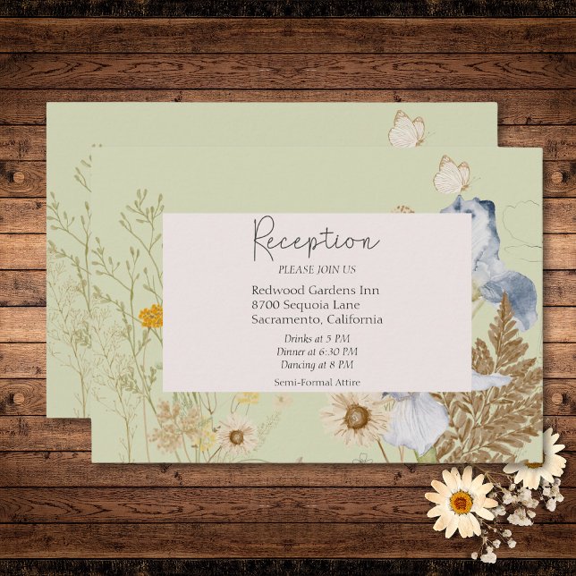 Wildflowers on Light Sage Wedding Reception Enclosure Card (Wildflowers on Light Sage Wedding Reception Enclosure Card)
