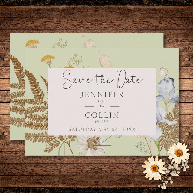 Wildflowers on Light Sage Wedding Save The Date (Wildflowers on Light Sage Wedding Save The Date)