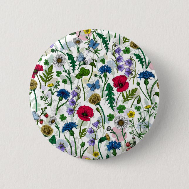 Wildflowers on off white 6 cm round badge (Front)