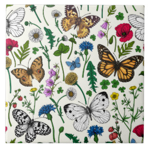 Wildflowers on off white ceramic tile
