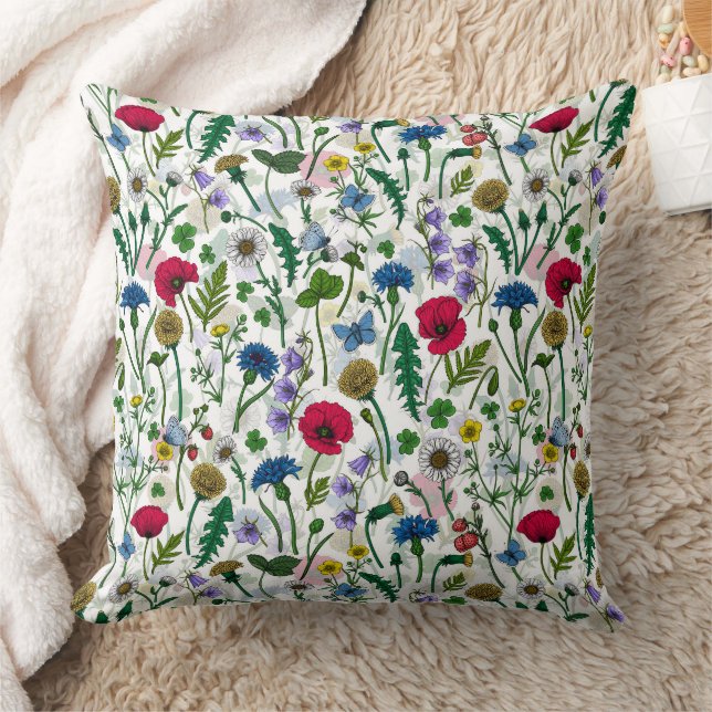 Wildflowers on off white cushion (Blanket)