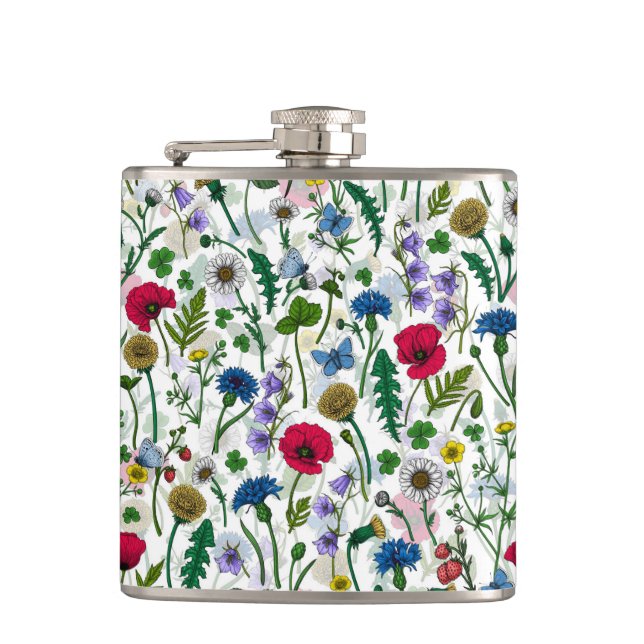 Wildflowers on off white hip flask (Front)