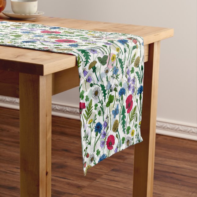 Wildflowers on off white short table runner (In Situ)