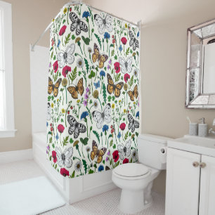 Wildflowers on off white shower curtain