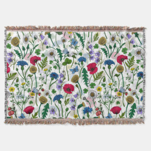 Wildflowers on off white throw blanket