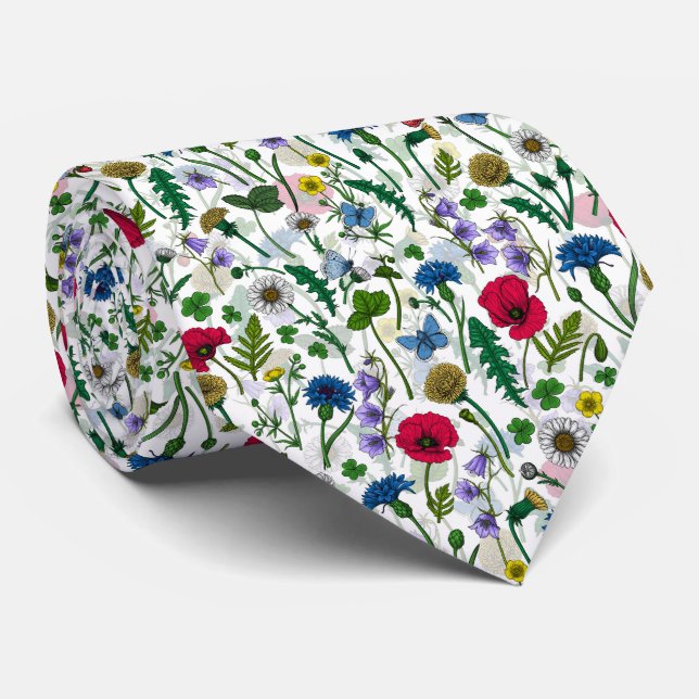 Wildflowers on off white tie (Rolled)