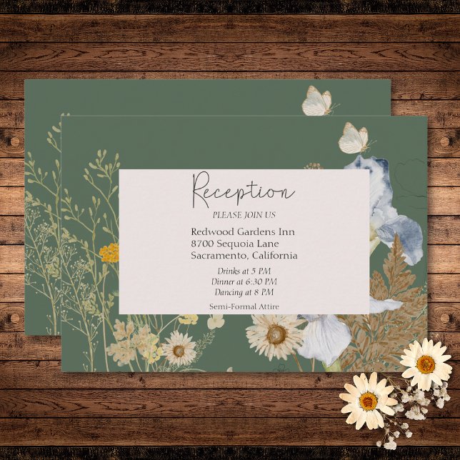 Wildflowers on Sage Wedding Reception Card (Wildflowers on Sage Wedding Details Enclosure Card)