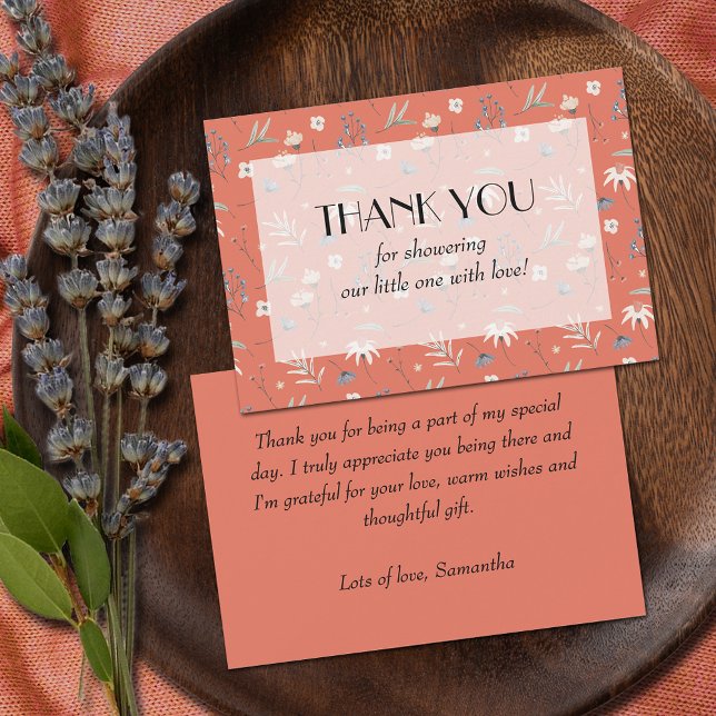 Wildflowers on Terracotta Baby Shower Thank You Card (Wildflowers on terracotta gender neutral baby shower thank you cards)