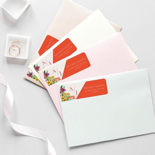 Wildflowers Orange Floral Wedding  Return Address (Creator Uploaded)