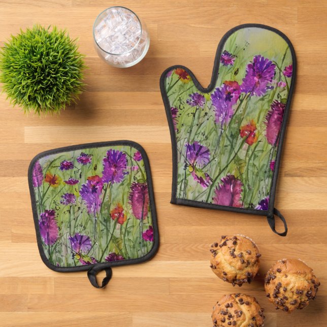 Wildflowers Oven Mitt and Potholder set (Top Down)