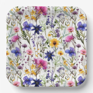 Wildflowers Paper Plates, Pink Purple Floral Party Plate