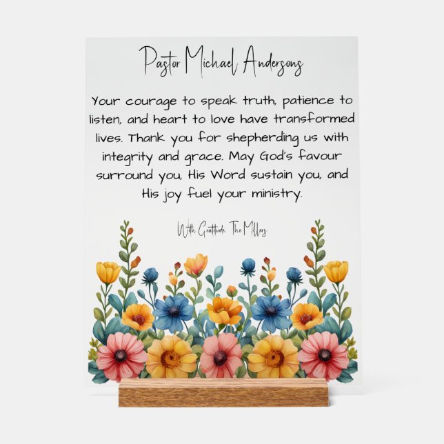 Wildflowers Pastor Appreciation Acrylic Sign  (Front)