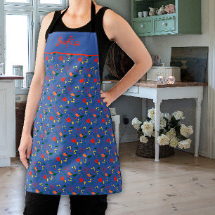 Wildflowers pattern blue All-Over Print Apron