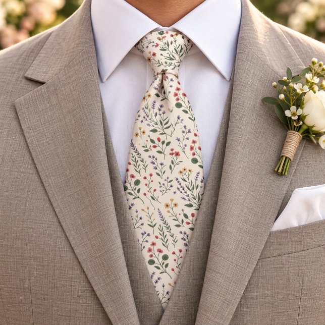 Wildflowers Pattern Cream Background Tie (Creator Uploaded)