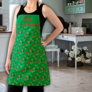 Wildflowers pattern green All-Over Print Apron