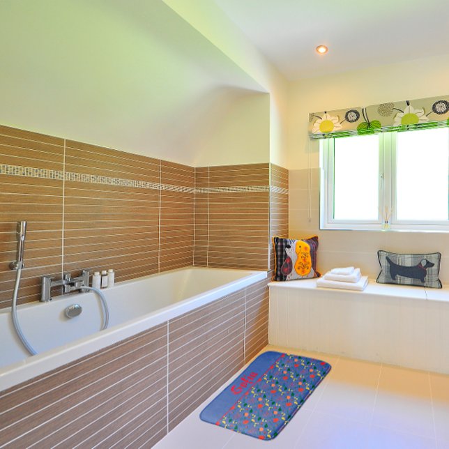 Wildflowers pattern poppy blue  bath mat (Creator Uploaded)