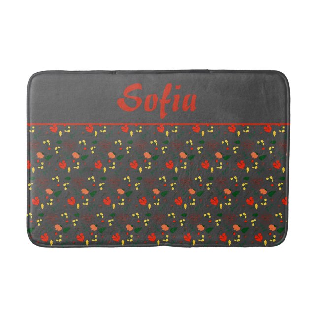 Wildflowers pattern poppy grey  bath mat (Front)