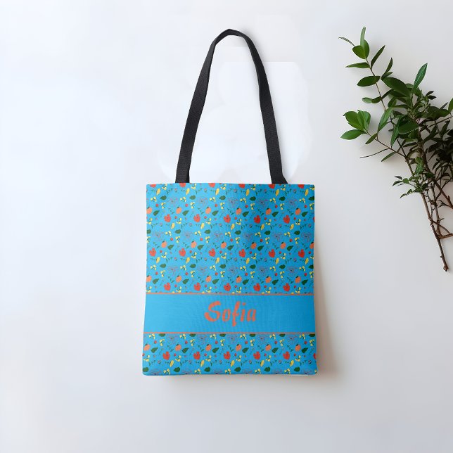 Wildflowers pattern poppy Turquoise  tote bag (Creator Uploaded)