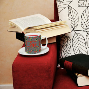 Wildflowers pattern  red poppy grey  coffee mug