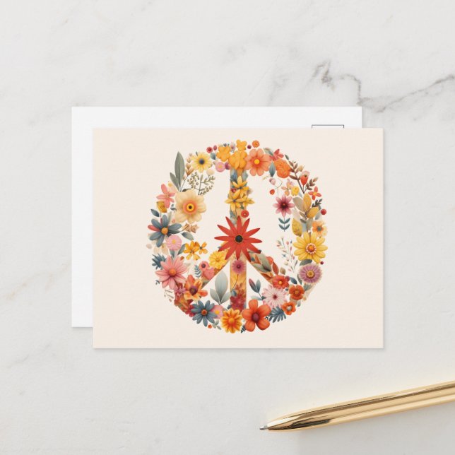 Wildflowers Peace Sign floral wreath Postcard (Front/Back In Situ)